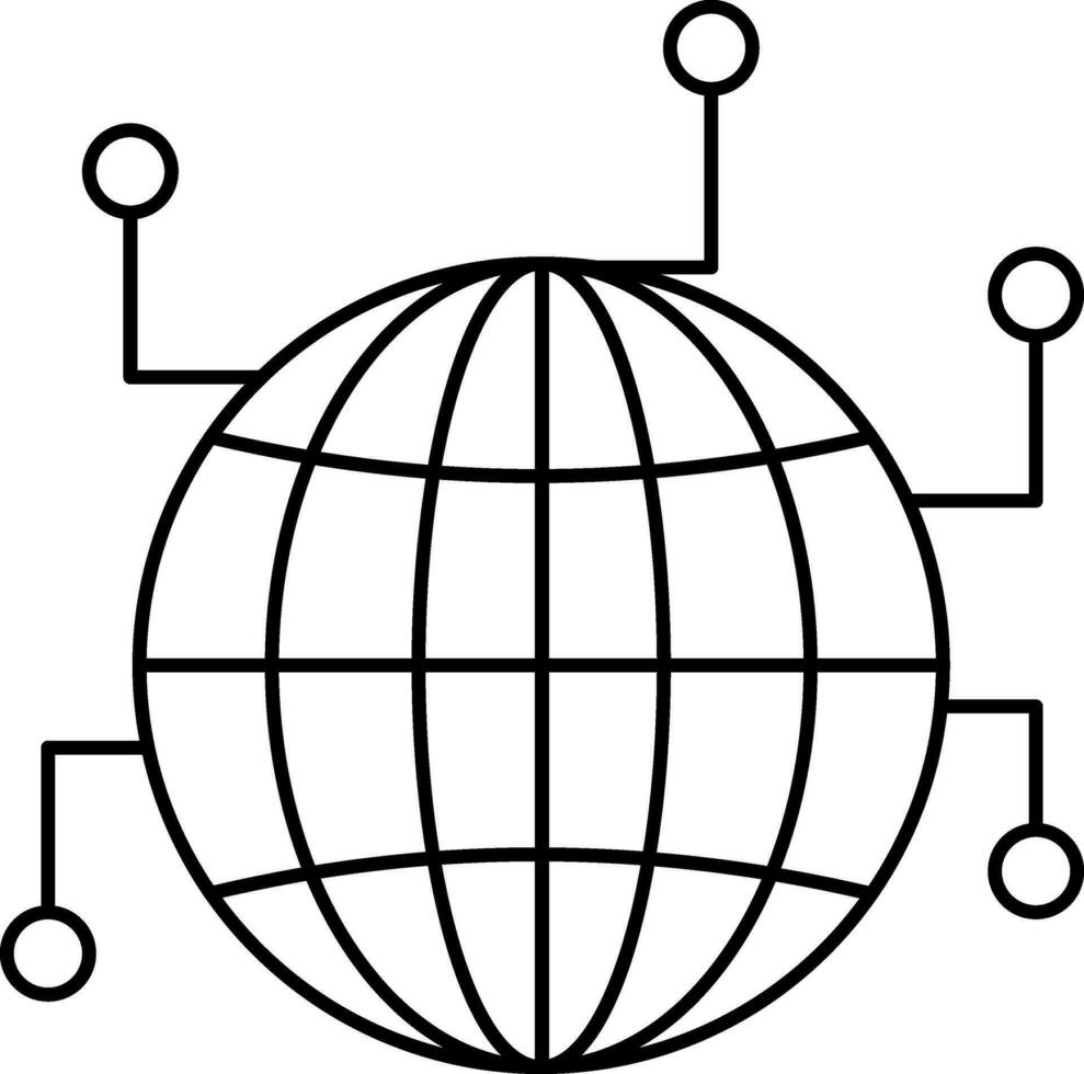 global förbindelse av digital klot ikon i svart linje konst. vektor