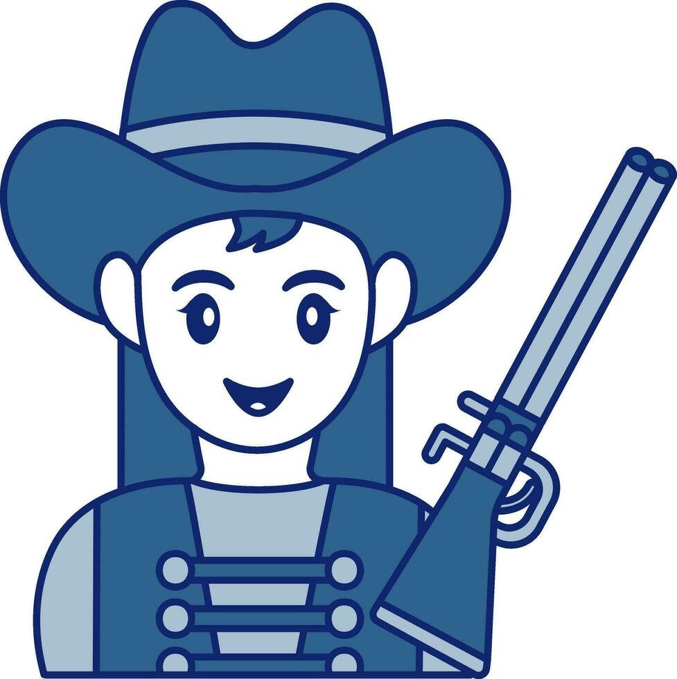 Cowgirl mit Gewehr Symbol im Blau und Weiß Farbe. vektor