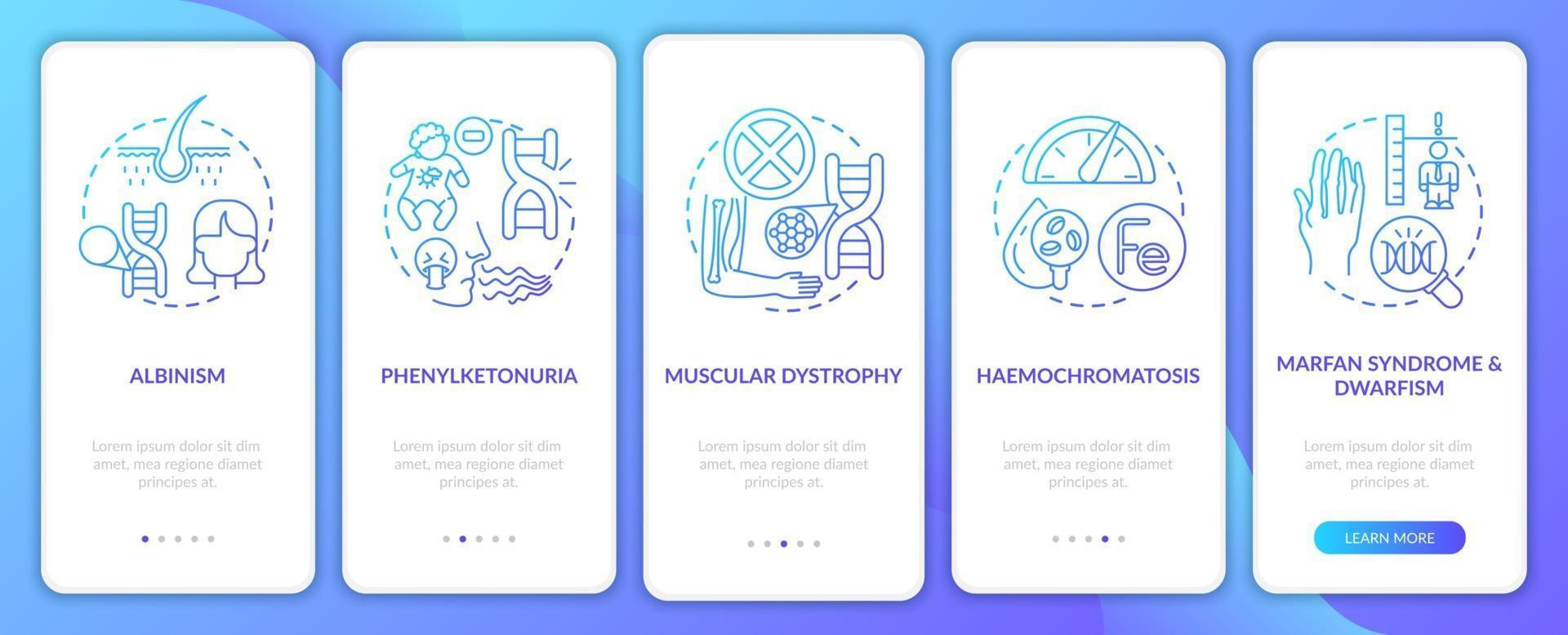 häufigste genetische Störungen Marine Onboarding App Seite Bildschirm mit Konzepten vektor