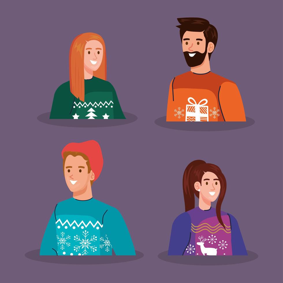 Männer und Frauen mit Frohe Weihnachten Pullover Vektor-Design vektor