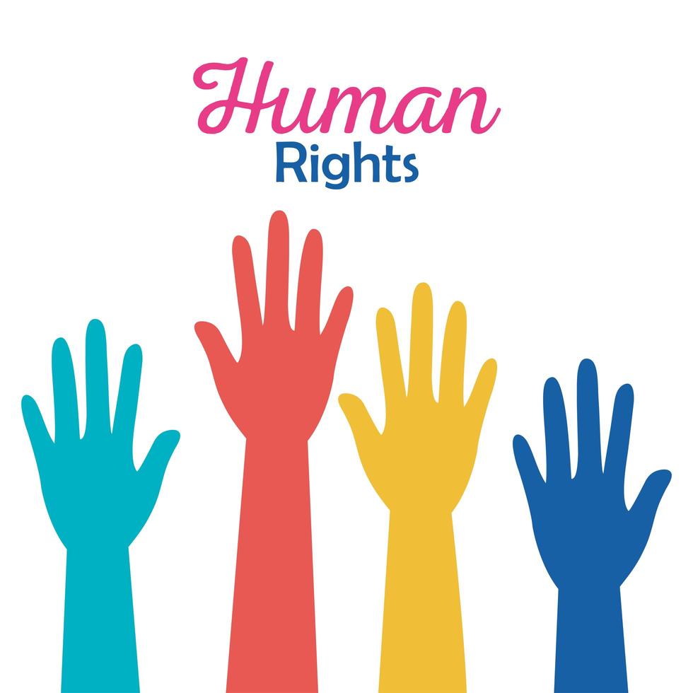 Menschenrechte mit farbigen Händen oben Vektor-Design vektor