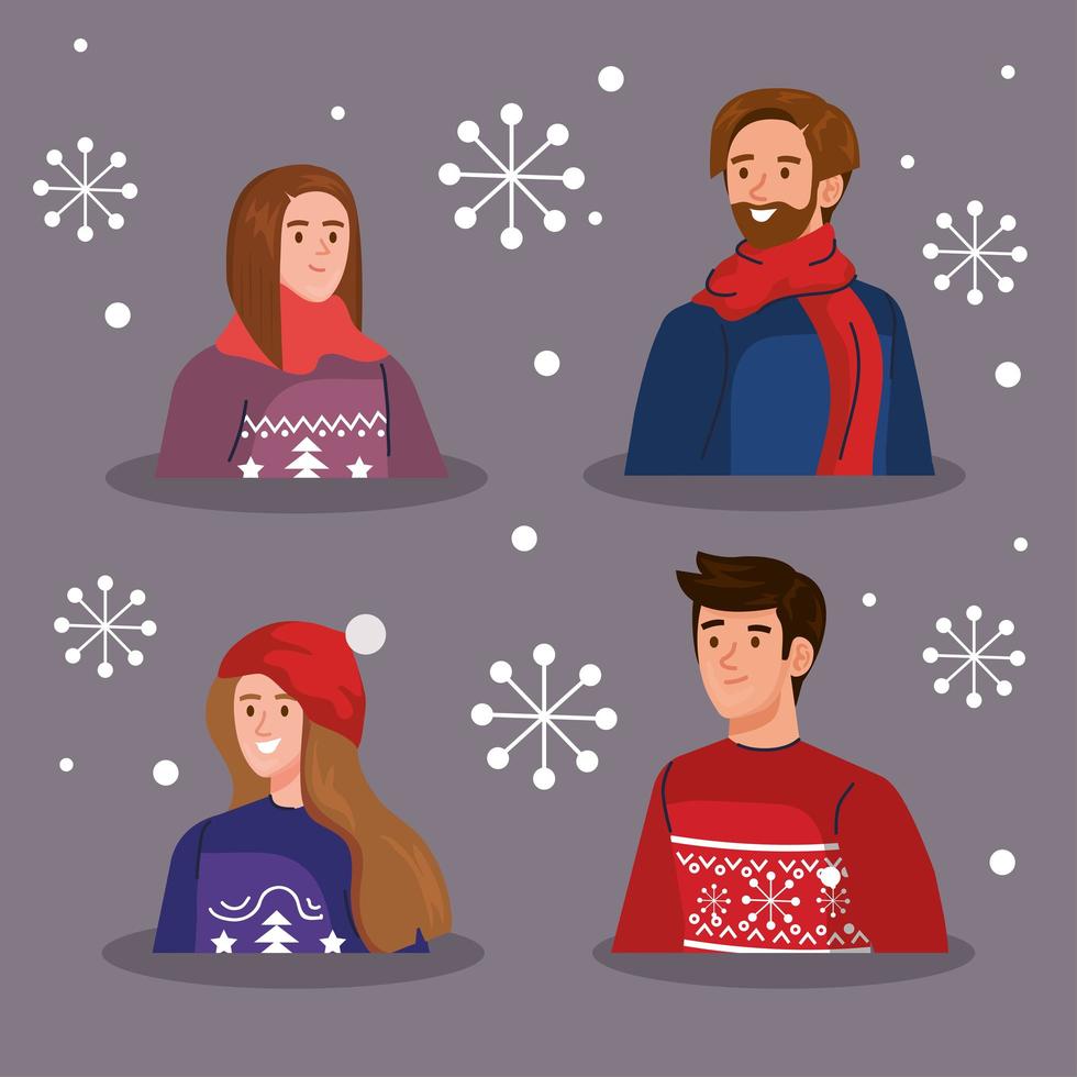 män och kvinnor med god jul tröjor vektor design