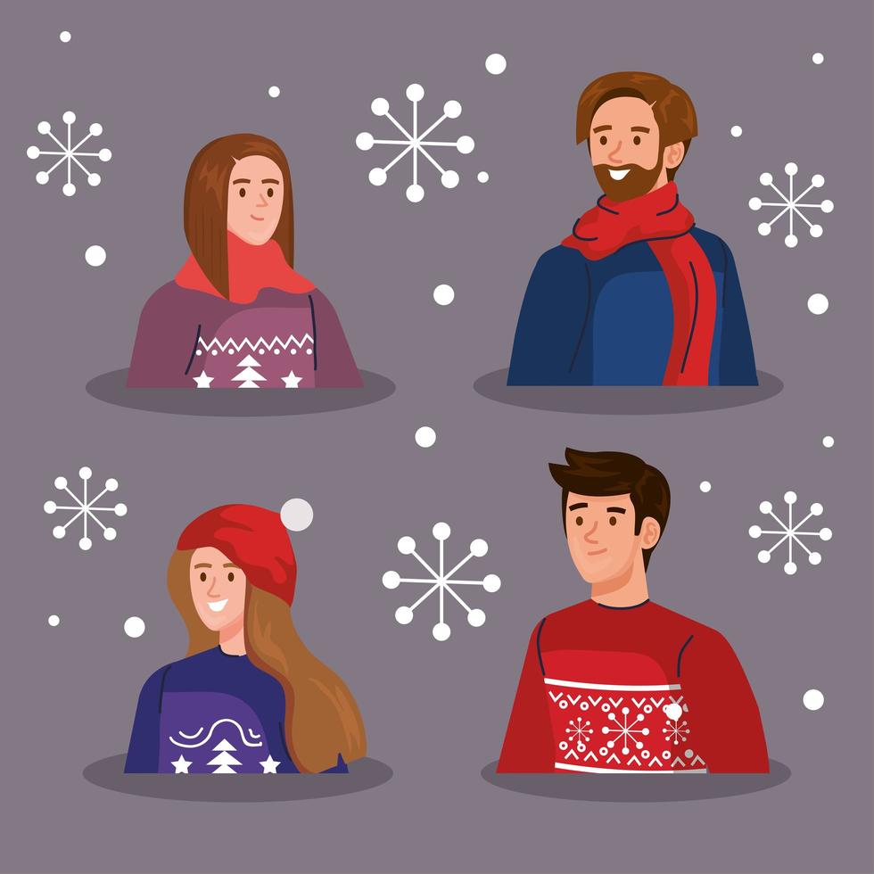 Männer und Frauen mit Frohe Weihnachten Pullover Vektor-Design vektor