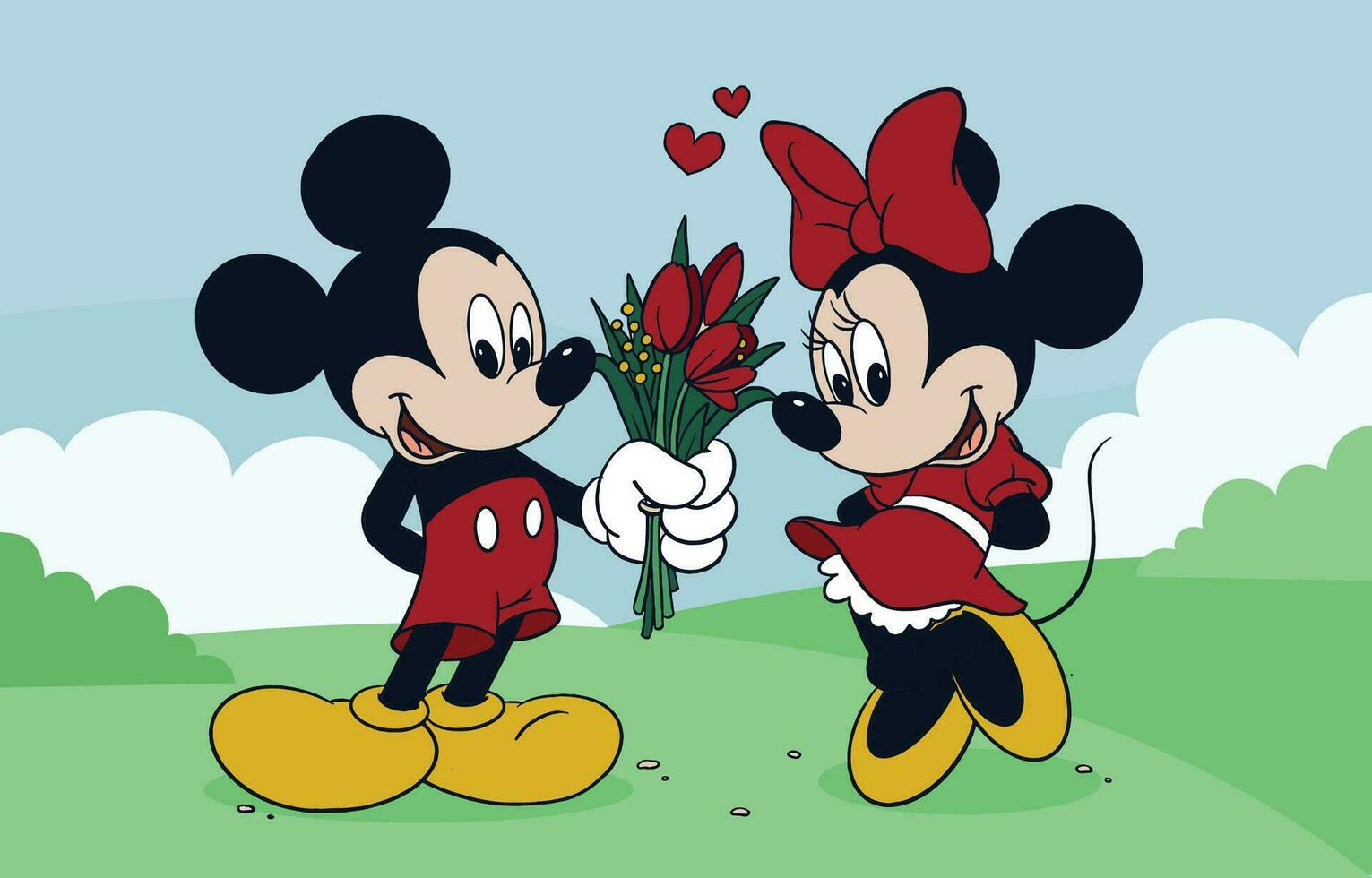 süß wenig Maus gibt Blume zu seine Besondere Freundin vektor