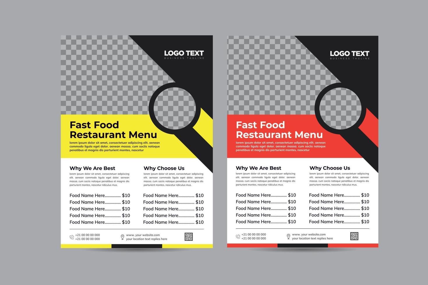 Fast-Food-Restaurant-Menü-Designs vektor