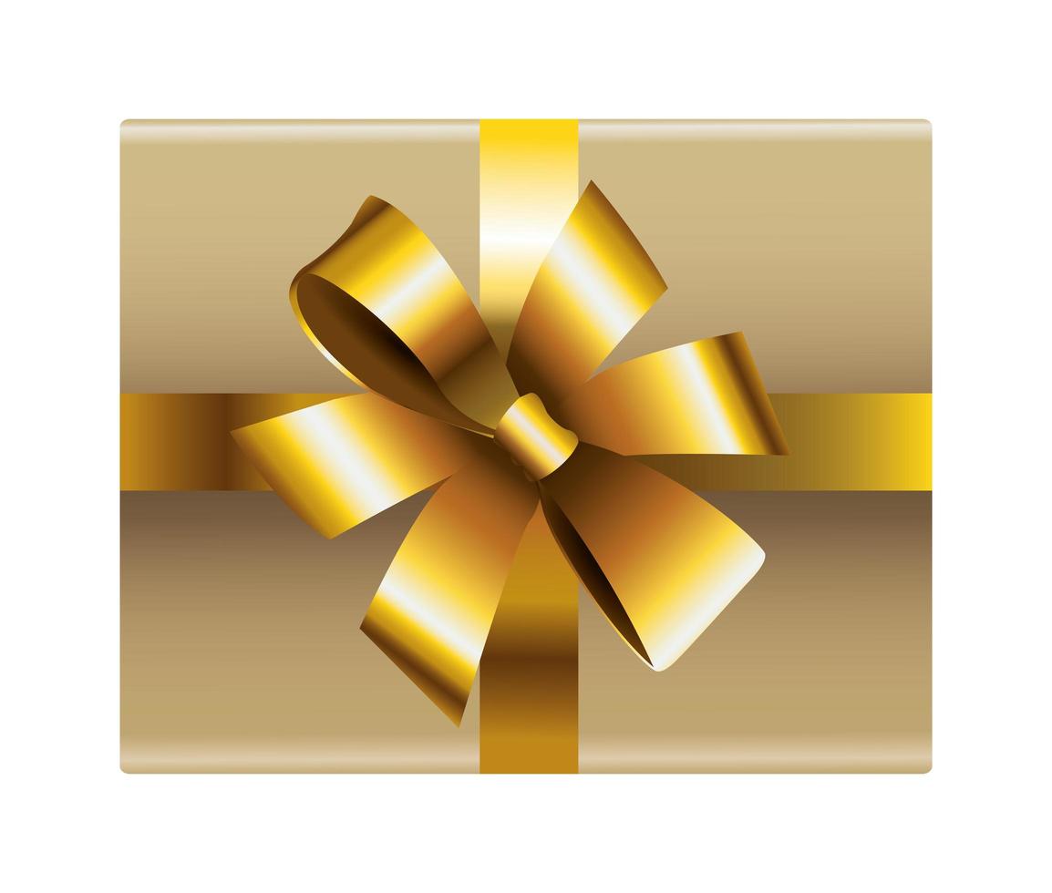 glad jul och guld- gåva och rosett vektor