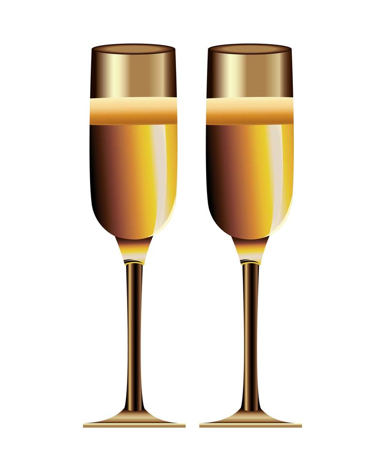 gyllene champagnekoppar firande ikon vektor