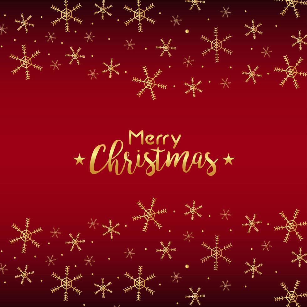 Frohe Weihnachten und Frohes Neues Jahr Schriftzugkarte mit goldenen Schneeflocken vektor