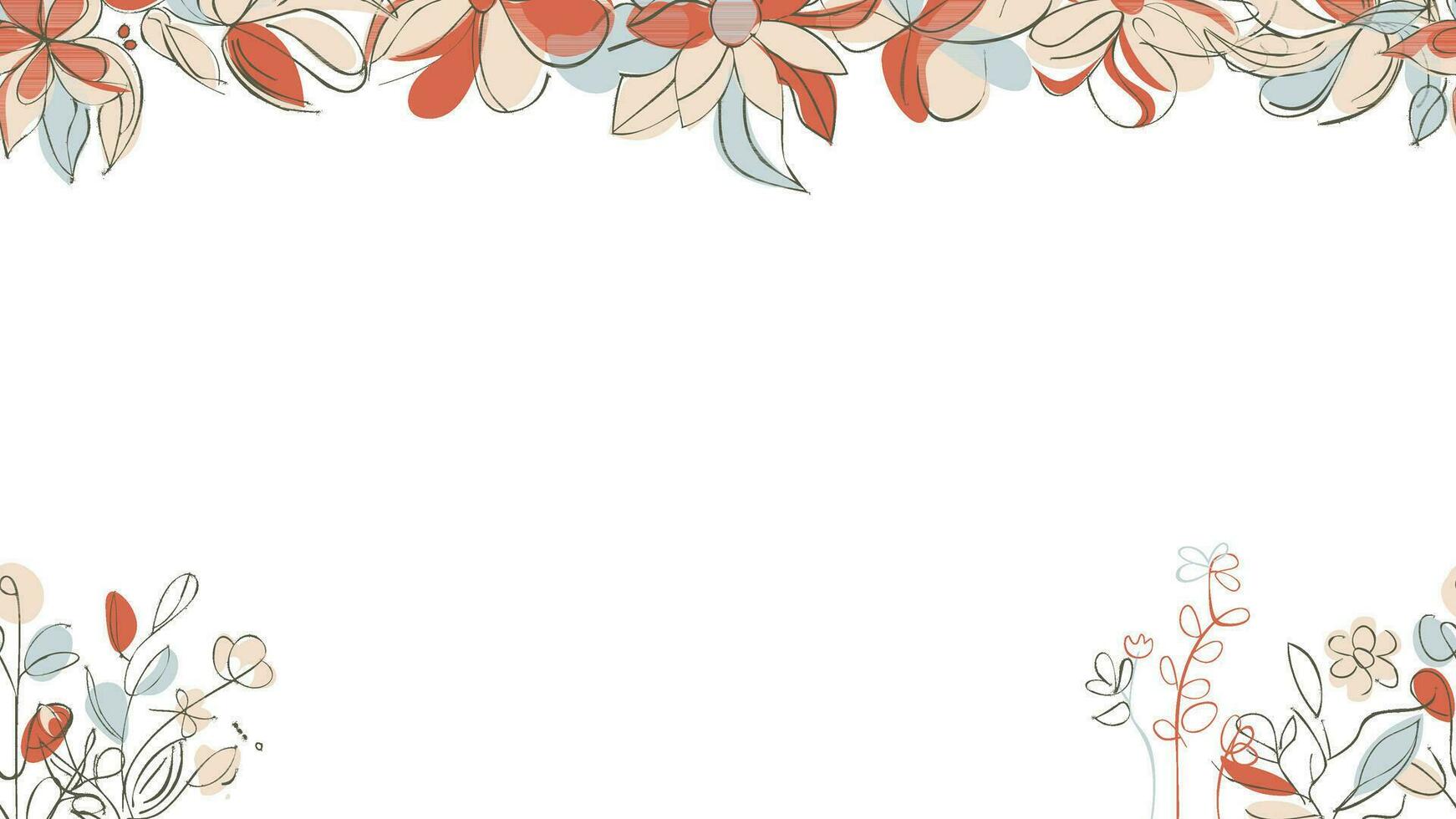 Frühling bunt botanisch eben Vektor horizontal Illustration auf Weiß Hintergrund. Banner Blumen- Hintergrund dekoriert mit Herrlich mehrfarbig Blühen Blumen und Blätter Grenze.