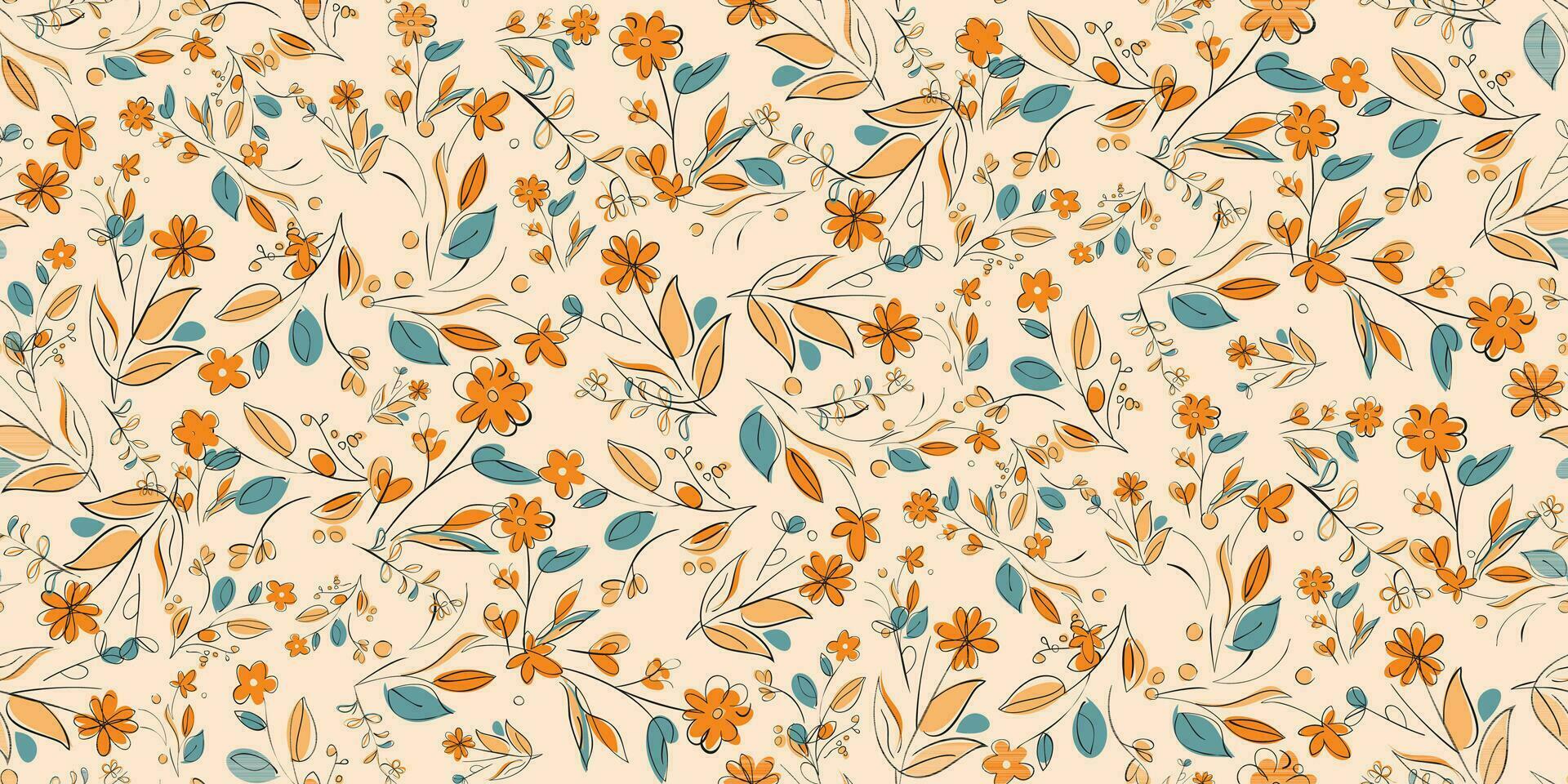 nahtlos Muster Pastell- Blume zeitgenössisch Freiheit feminin botanisch Blumen- Ast. Hand gezeichnet Hochzeit Kraut, minimalistisch Blumen mit elegant Blätter. Hälfte fallen wiederholen Muster. vektor