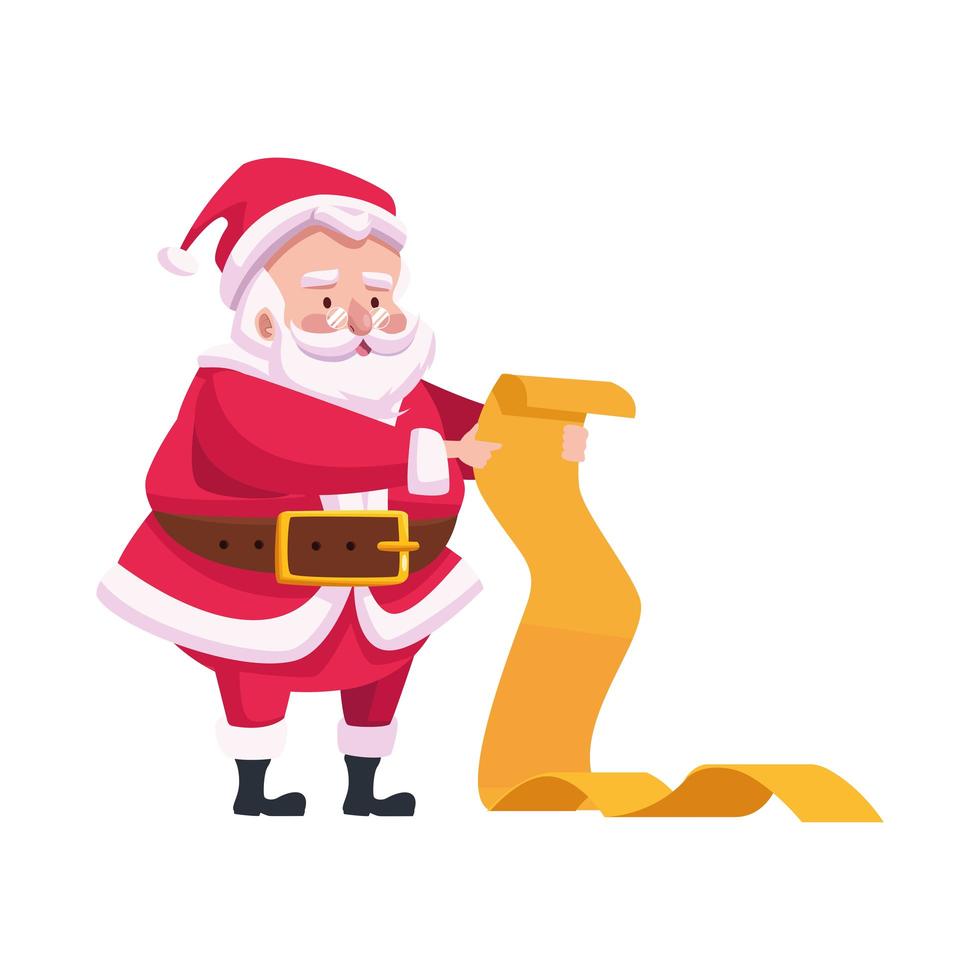 niedlicher Weihnachtsmann, der Geschenklistencharakter liest vektor