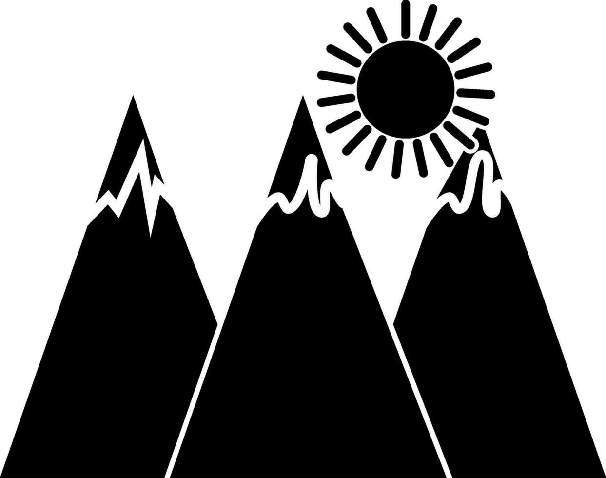 svart bergen med Sol strålar. vektor