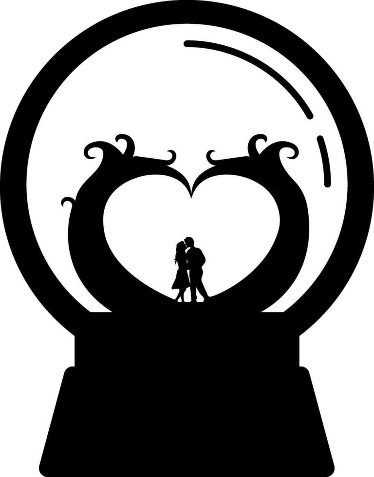 Paar Charakter im Glas Ball Symbol im schwarz und Weiß Farbe. vektor
