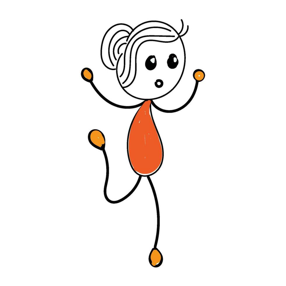 Hand Zeichnung Gekritzel Karikatur Charakter glücklich. Stock Zahl glücklich Springen feiern vektor