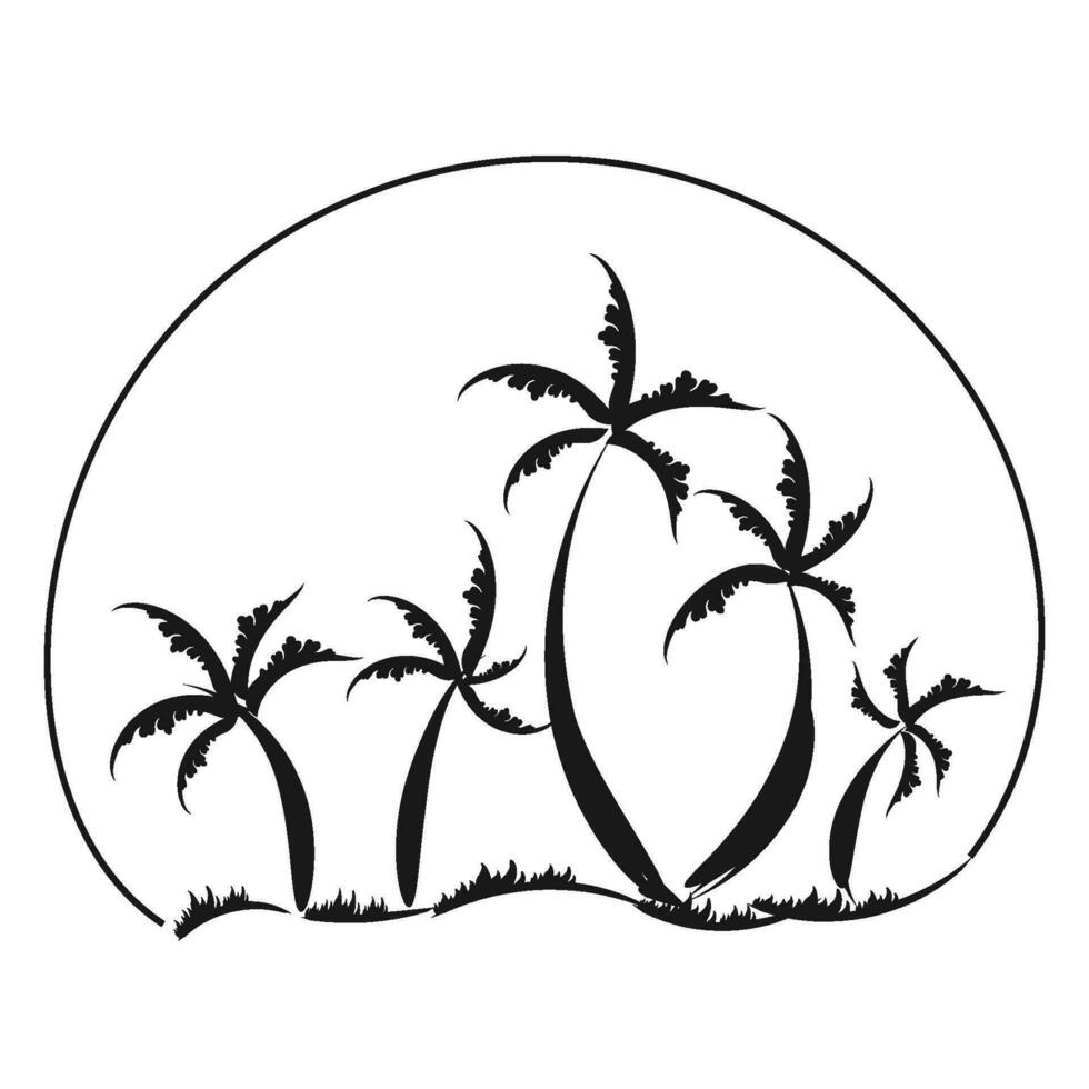 Strand Landschaft Linie Illustration. Palme Baum Linie Zeichnung zum drucken oder verwenden wie Poster, Karte, Flyer oder t Hemd vektor