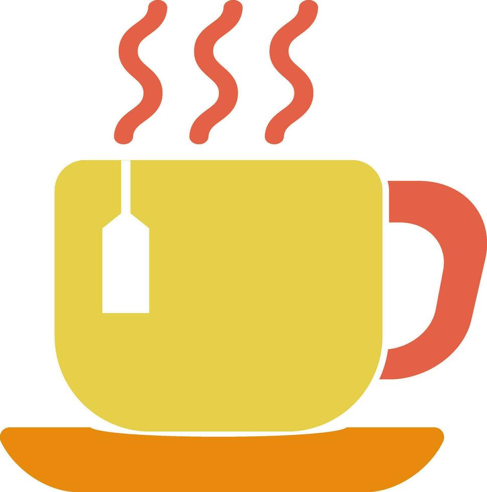 heiß Tasse mit Tee Tasche Symbol im Gelb und rot Farbe. vektor
