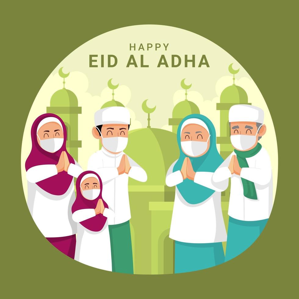 Familie feiern Eid al Adha mit Protokoll vektor
