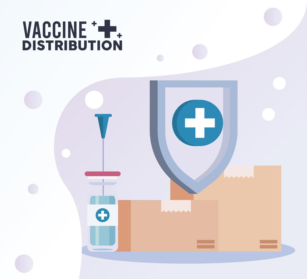 Logistikthema der Impfstoffverteilung mit Kartons und Fläschchen vektor