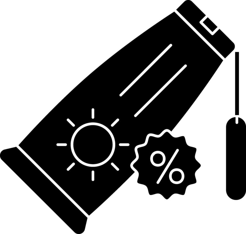 Sonnenschutz Tube mit Prozentsatz Etikett Symbol im Glyphe Stil. vektor