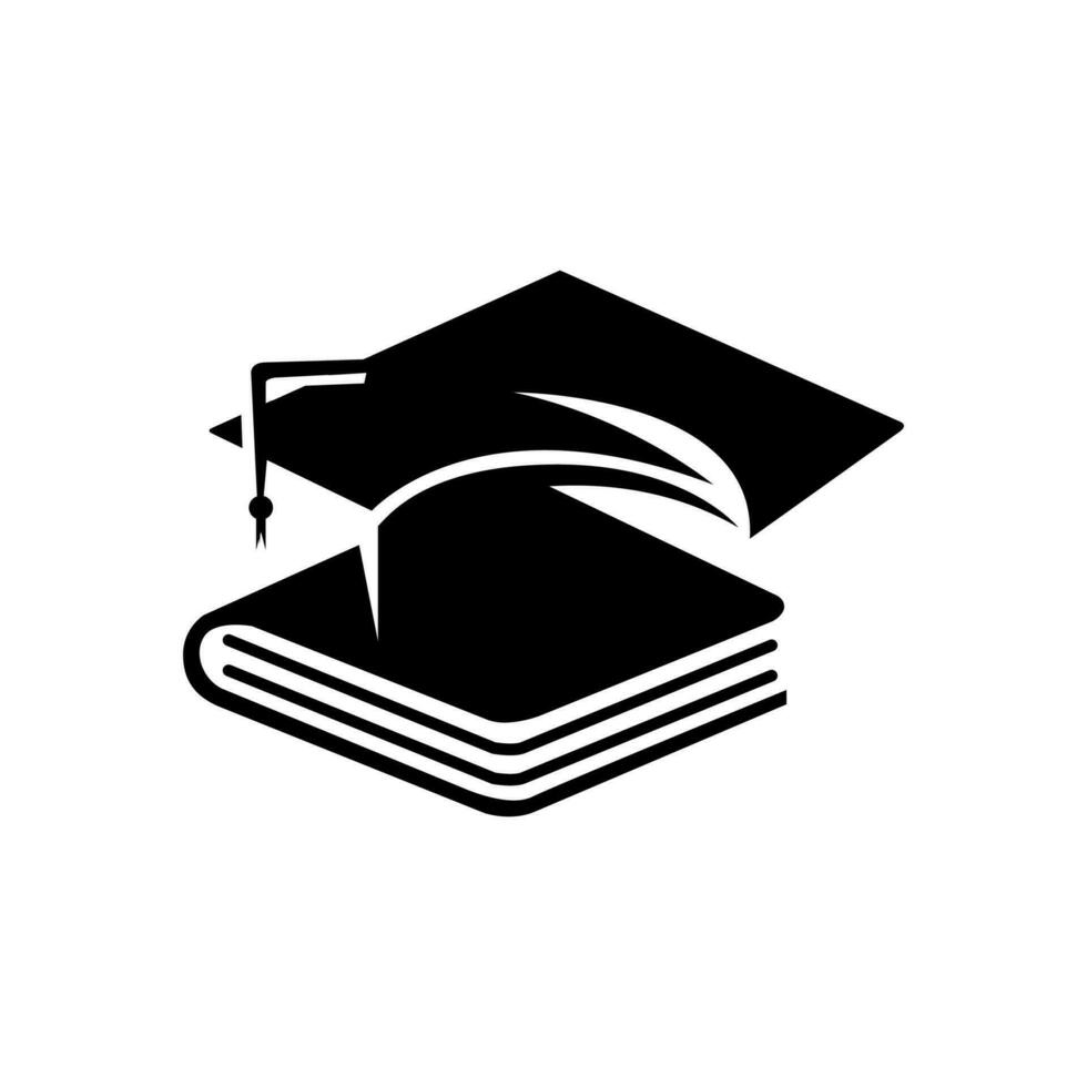 högskola, gradering keps, campus, utbildning logotyp design med bok grafisk vektor illustration.