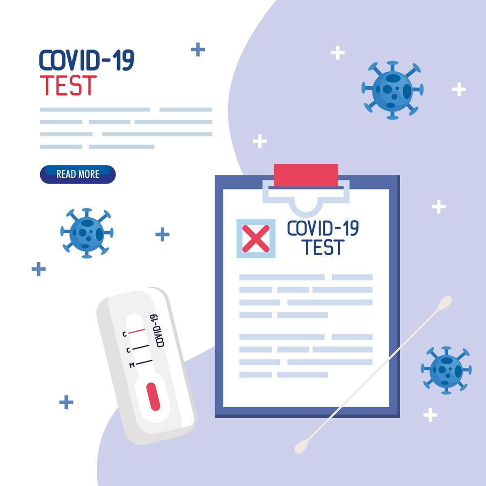 Covid 19-Virustestabstrich und medizinisches Dokumentvektordesign vektor