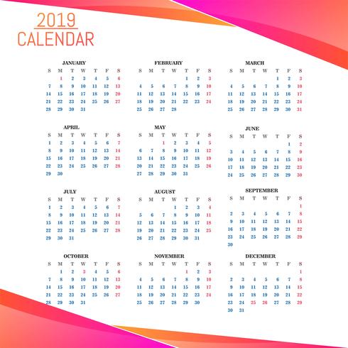 Jahr 2019, Kalender schönes Design vektor