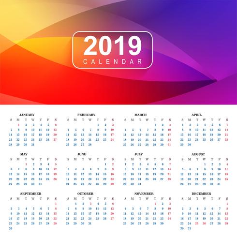 Kalender för 2019 bakgrundsvektor vektor