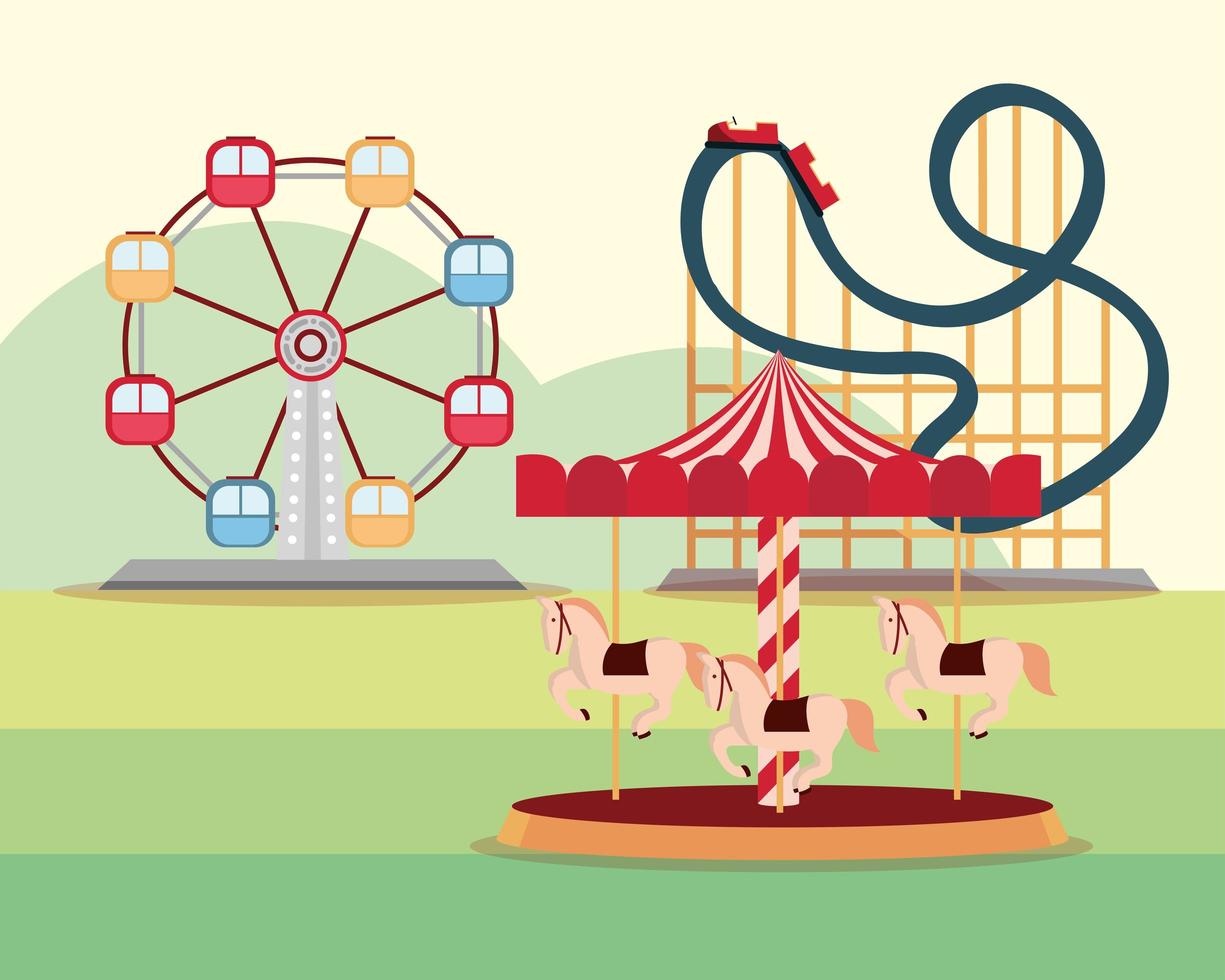 nöjespark karneval pariserhjul berg-och dalbana och karusell vektor