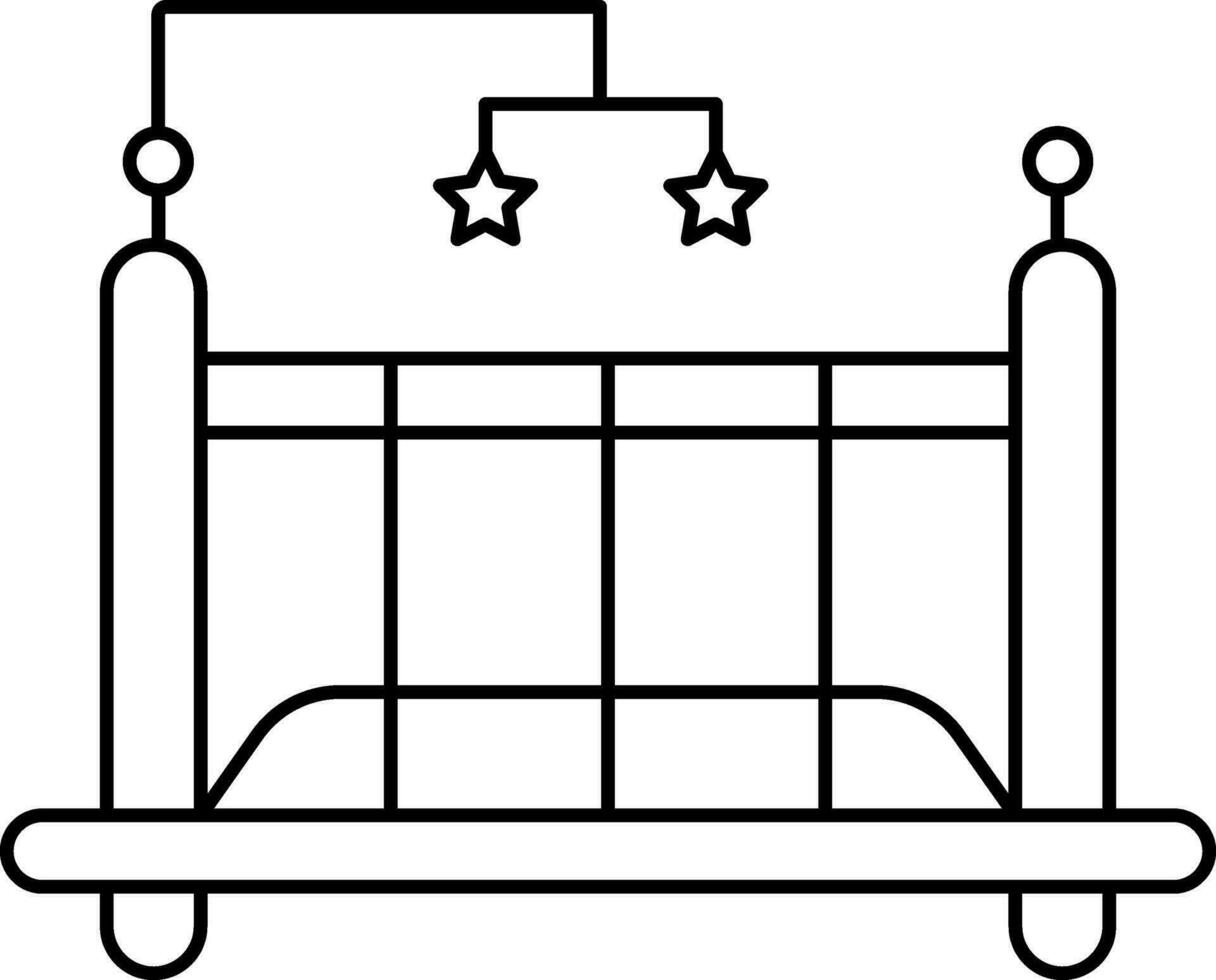 bebis spjälsäng ikon i svart linje konst. vektor