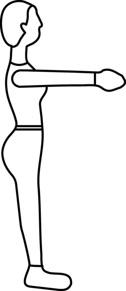 Linie Kunst Illustration von Vorderseite Waffen oben mit Frau Stehen im Yoga Pose Symbol. vektor