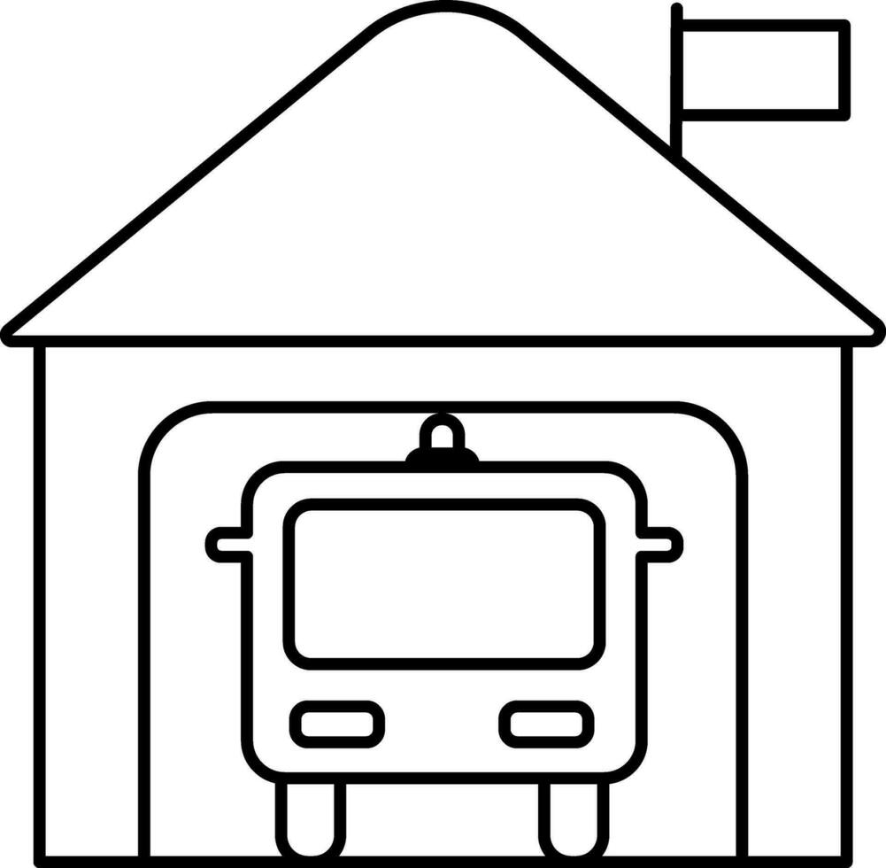 illustration av brand station med lastbil i platt stil. vektor