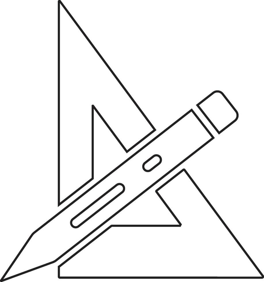illustration av triangel- linjal med penna i svart linje konst. vektor