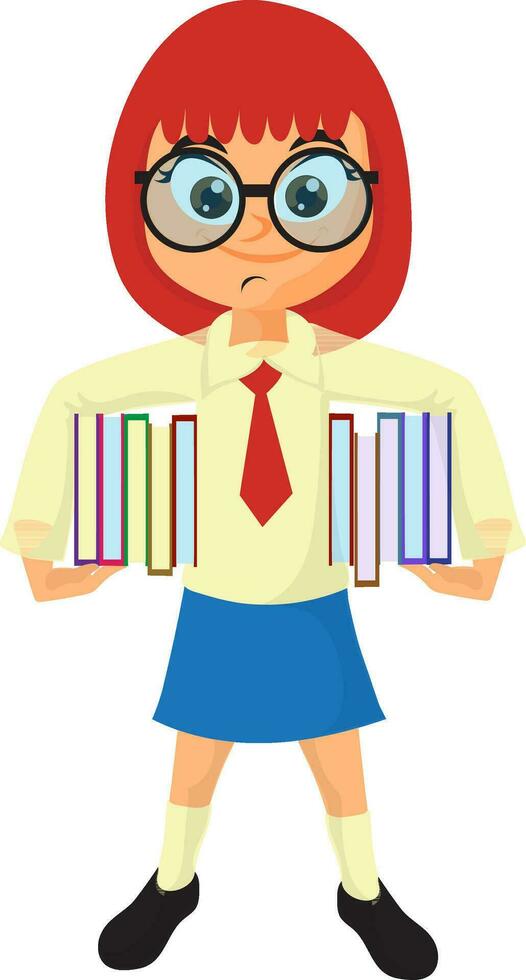 Karikatur Charakter von Mädchen im Schule Uniform mit Bücher. vektor