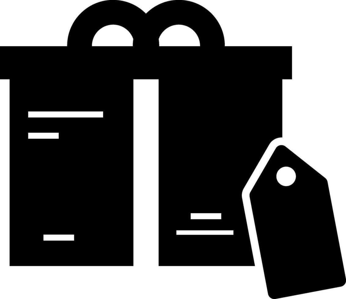 Illustration von Geschenk Box mit Etikett im eben Stil. vektor