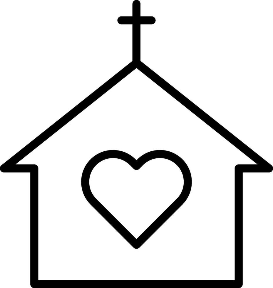 Linie Kunst Herz Symbol auf Kirche Gebäude Symbol eben Stil. vektor