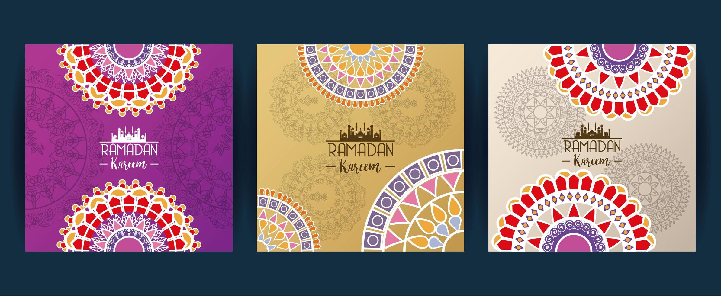 Eid Mubarak Karte mit Schriftzug und Mandalas Set Frames vektor