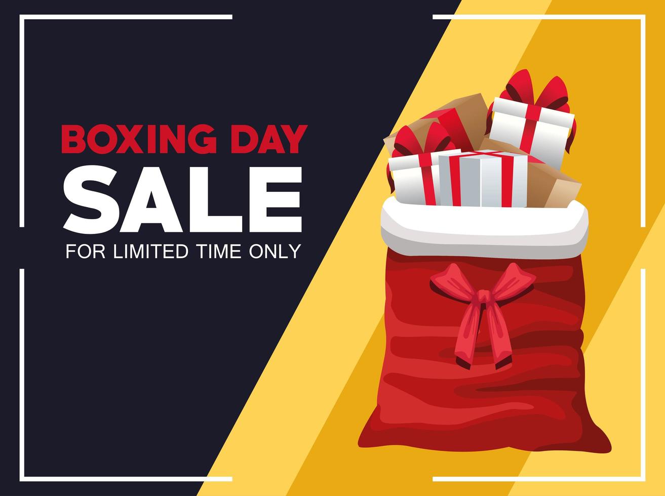 Boxing Day Sale Poster mit Weihnachtsmann Tasche und Geschenken vektor