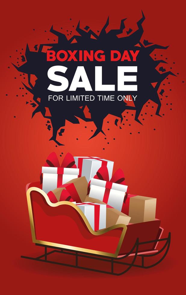 Boxing Day Sale Poster mit Weihnachtsmann Schlitten und Geschenken vektor