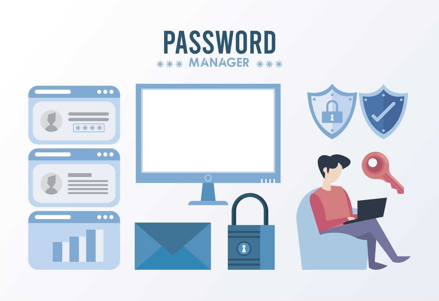Passwort-Manager-Thema mit Bundle-Safe-Set-Symbolen vektor