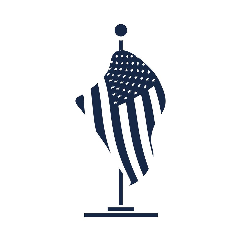 minnesdag flagga i stativ tecken amerikansk firande siluett stilikon vektor