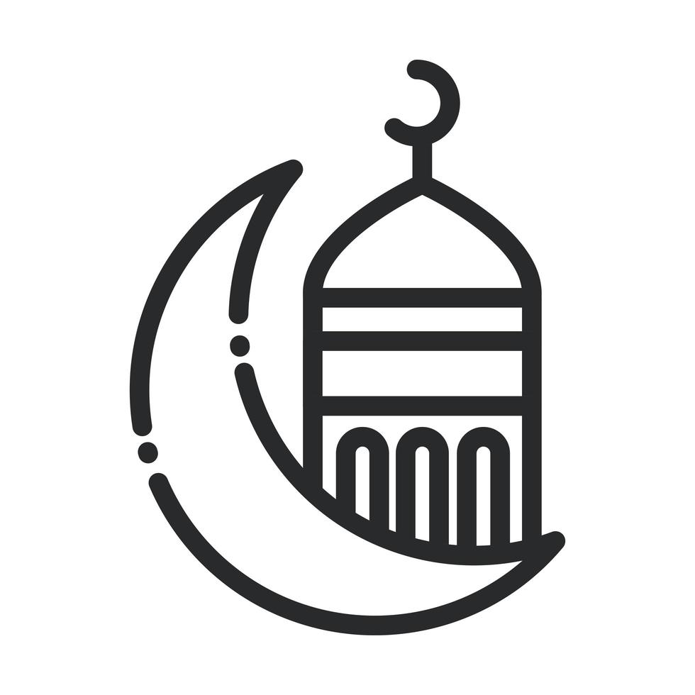 Halbmond Moschee Tempel Ramadan Arabisch Islamische Feier Linie Stilikone vektor