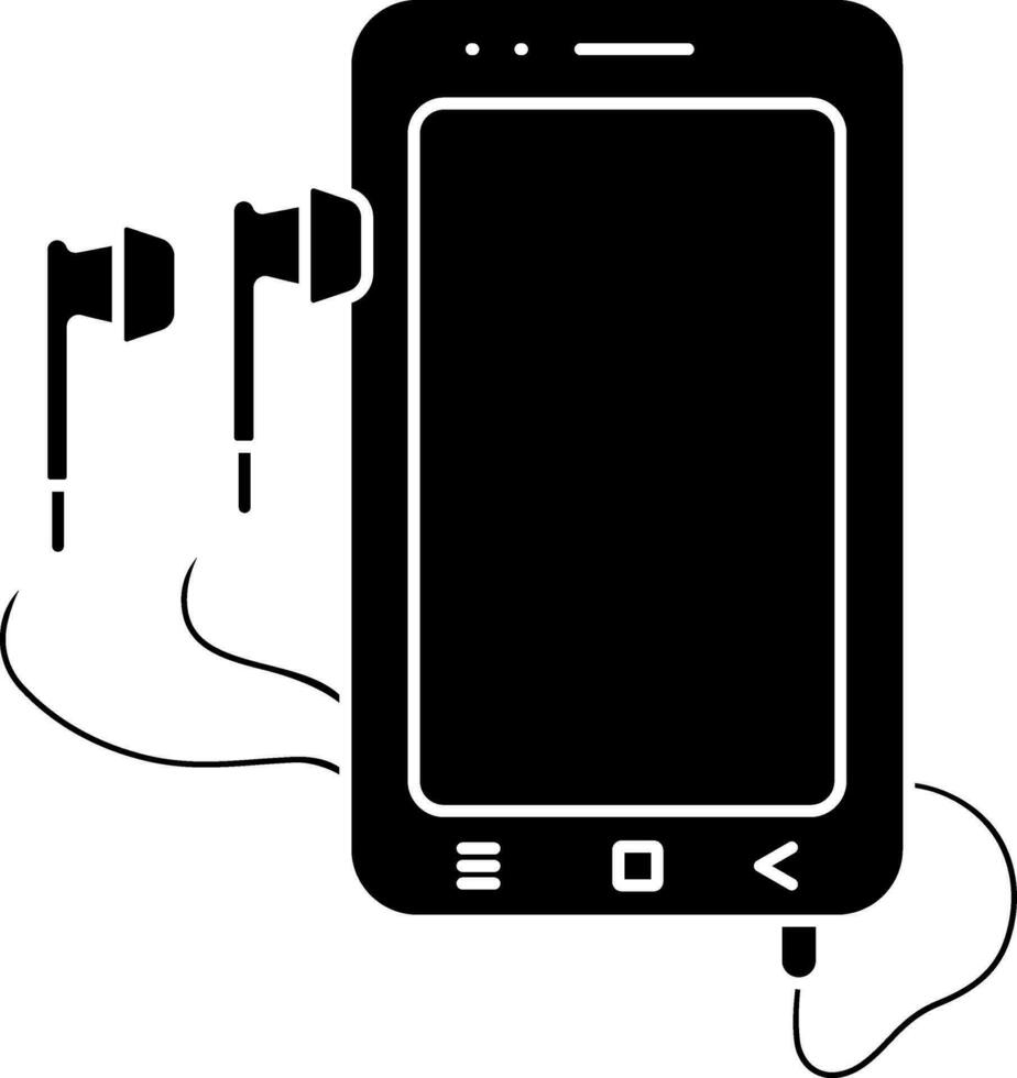 smartphone med hörlur ikon i glyf stil. vektor