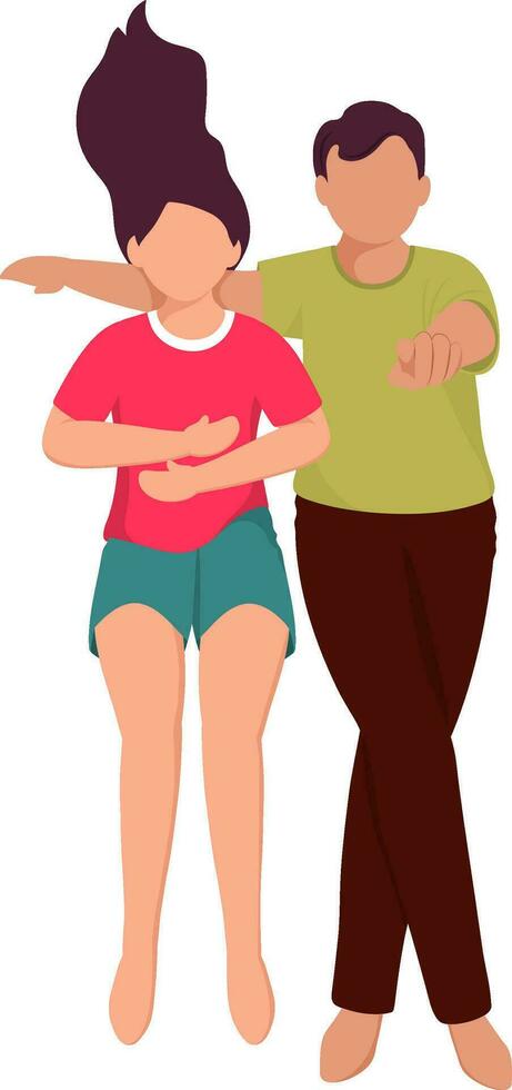 Illustration von jung Mädchen Lügen Nieder mit Junge zeigen oben Index Finger. vektor