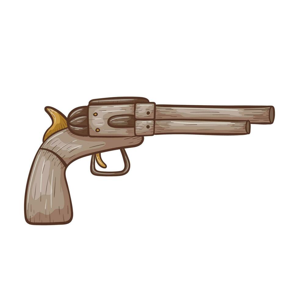 vektor klotter illustration av en metall äkta cowboy revolver eller pistol. klistermärke eller design element på de tema av de vild väster, brottslingar.