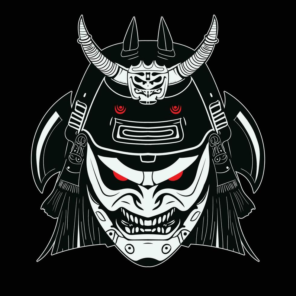 oni Maske Samurai Krieger. japanisch Krieger traditionell Rüstung vektor