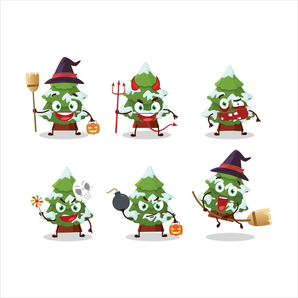 Halloween Ausdruck Emoticons mit Karikatur Charakter von Grün Schnee Weihnachten Baum vektor