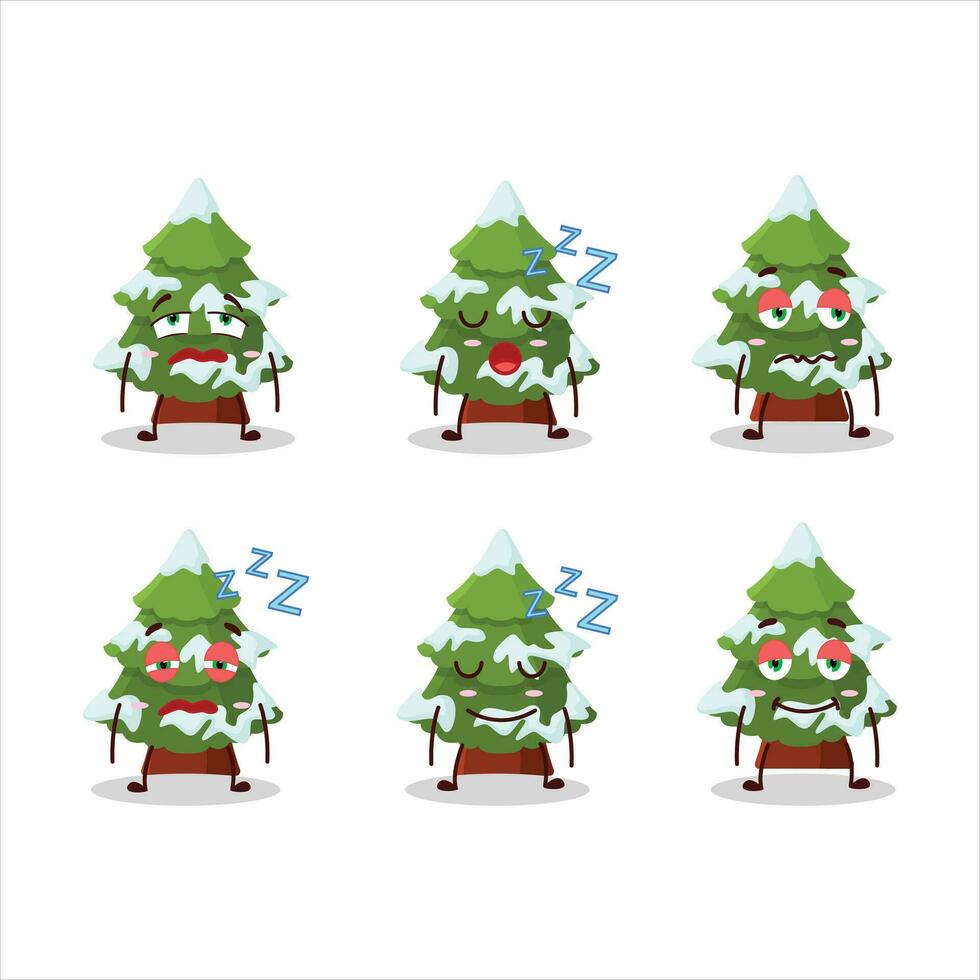 Karikatur Charakter von Grün Schnee Weihnachten Baum mit schläfrig Ausdruck vektor