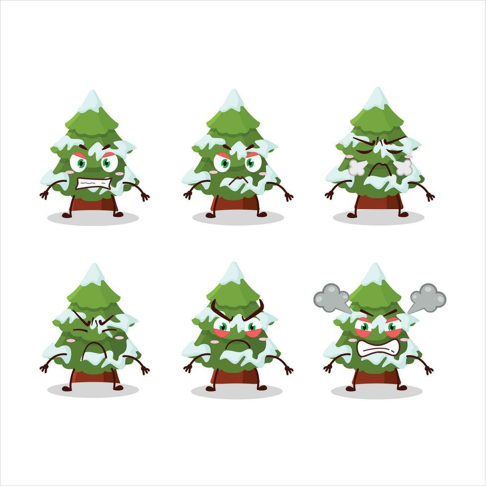 grön snö jul träd tecknad serie karaktär med olika arg uttryck vektor