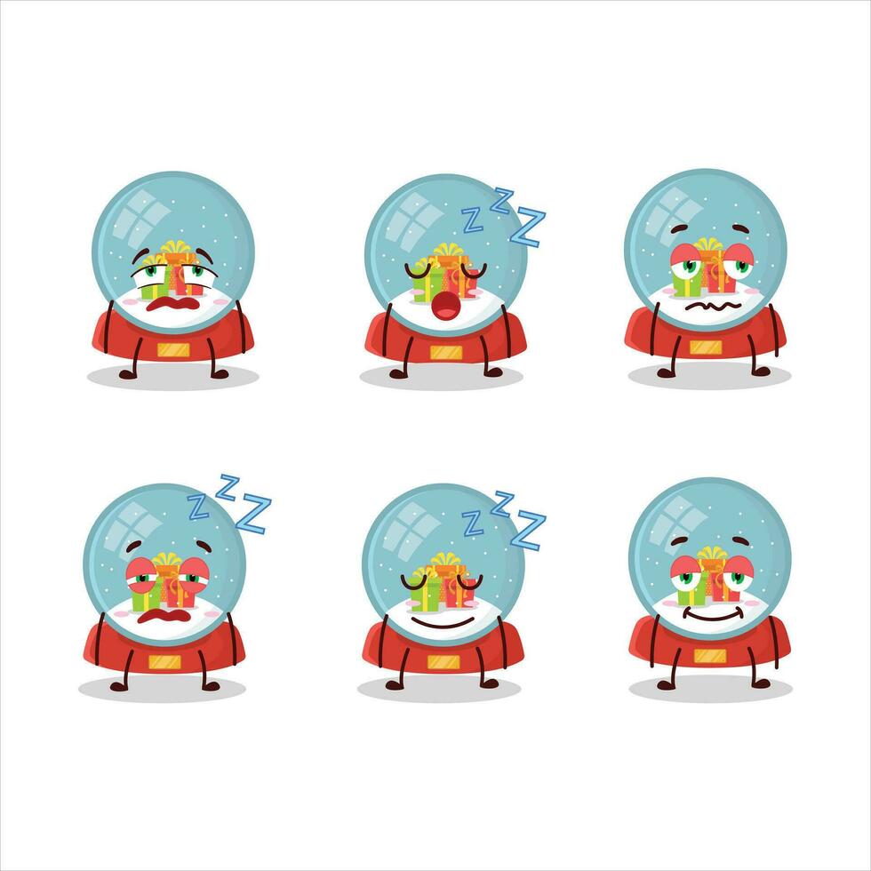 tecknad serie karaktär av snöboll med gåva med sömnig uttryck vektor