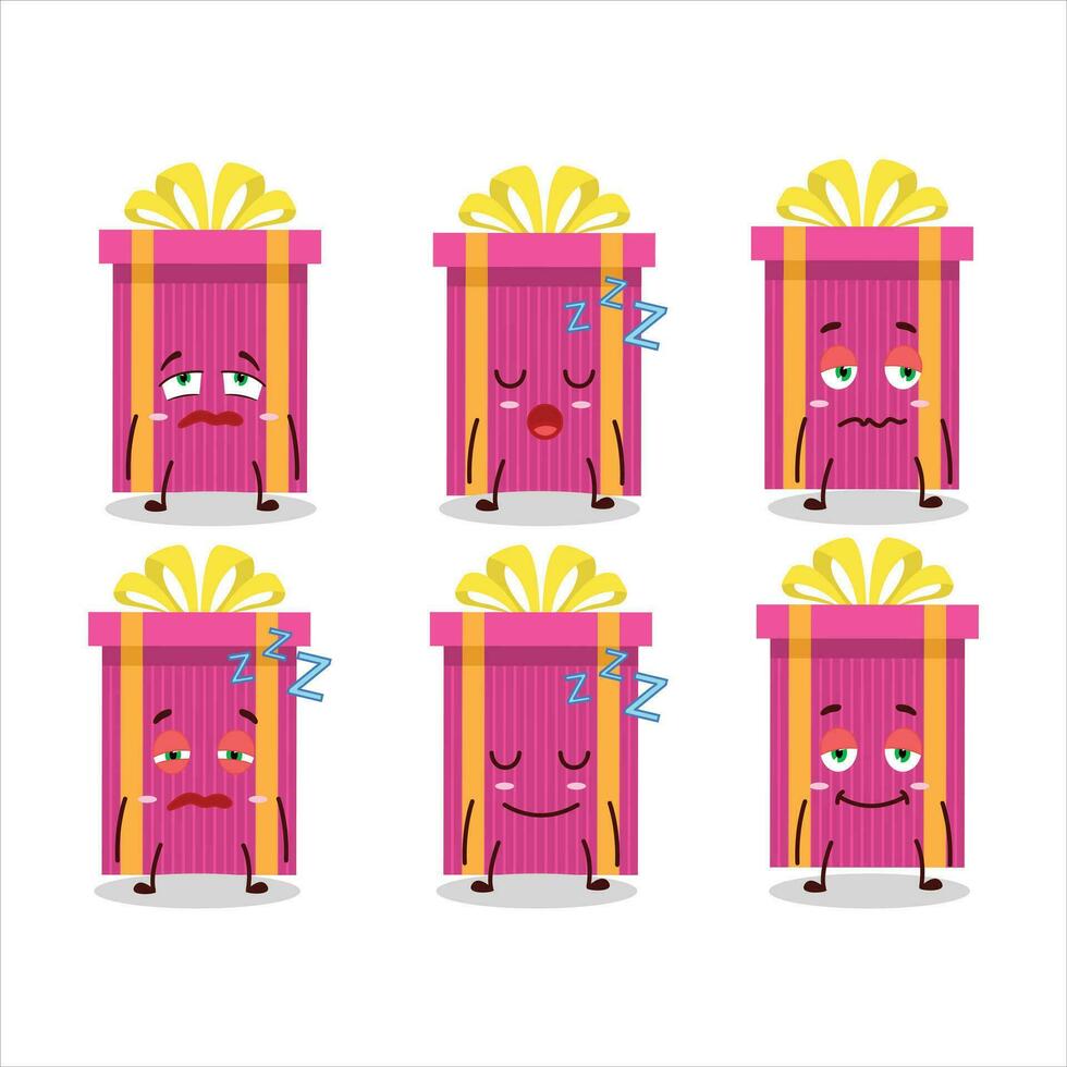 tecknad serie karaktär av rosa jul gåva med sömnig uttryck vektor